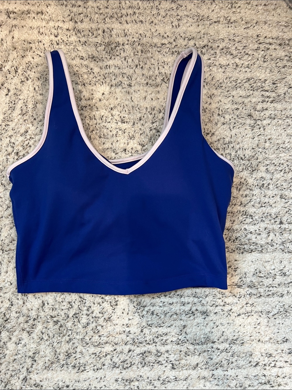 Women’s Royal Blue Athletic Shorts and Crop Top with White Trim Set - Picture 3 of 4
